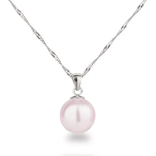 Schöner-SD Silberkette mit Anhänger Perle 12mm groß - Ketten für Damen mit auffälligem 12mm Perlenanhänger. Die rhodinierte 925 Silberkette im eleganten Singapur-Design verhindert Anlaufen und glänzt lange.