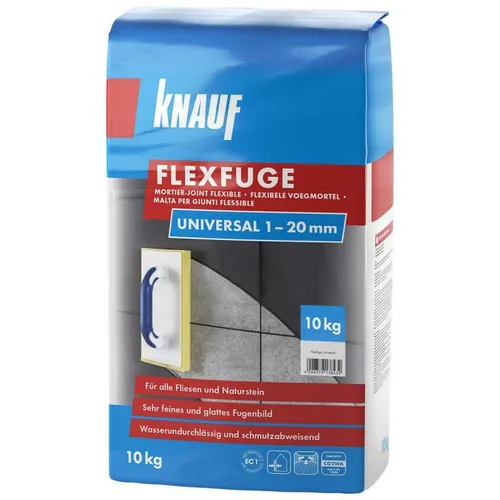 Knauf Flexfuge Universal Fugenmörtel 10 kg - Silbergrau - Mörtel für Innen und Außen, temperaturbeständig von -20°C bis +80°C, ideal für anspruchsvolle Fugenarbeiten.
