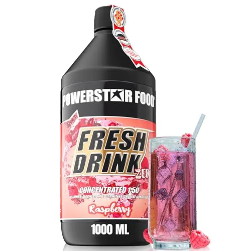 Powerstar FRESH DRINK ZERO | Zuckerfrei | Fitness Getränke-Sirup mit L-Carnitin, Magnesium & Vitaminen | 1L Vital-Konzentrat mit Wasser zu 50L hypotonischem Sport-Drink mischen | Raspberry