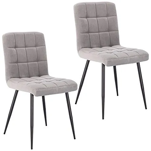 Lestarain Esszimmerstühle 2er Set Küchenstuhl Polsterstuhl Wohnzimmerstuhl Samtstuhl Sessel mit Rückenlehne, Metallbeine, Sitzfläche aus Samt, Hellgrau