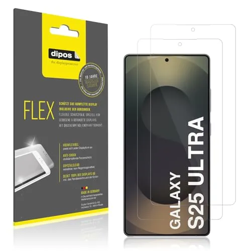 dipos FLEX 2x Schutzfolie klar passend für Samsung Galaxy S25 Ultra, Anti-Shock, Fingerprint Kompatibel, Case-Friendly Displayschutz Folie
