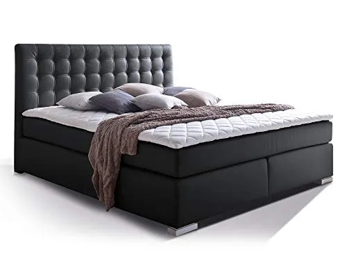 moebel-eins Isabell Plus Boxspringbett, 140 x 220 cm, schwarz, Härtegrad 3
