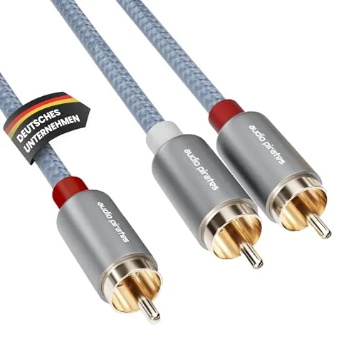 audio pirates Subwoofer Cinch-Kabel 2x1 RCA-Kabel – High-Performance Y Cinchkabel, Audio-Kabel mit 24 K vergoldetem Stecker, OFC-Kupfer – Lautsprecherkabel für Subwoofer (2er Pack, 3m)