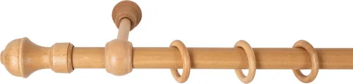 SN Deco - Stilgarnitur Gardinenstange Vorhangstange Filigrano, Holz, 28 mm, 1-Lauf, Komplettset mit Ringen, Farbe Eiche, 120 cm