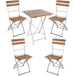 3-tlg Biergartenmöbel Set - Klapptisch + 2 Klappstühle - Loungemöbel & Sitzgruppen, 3-teiliges Set aus robustem Stahl und elegantem Akazienholz, ideal für Balkon und Garten.