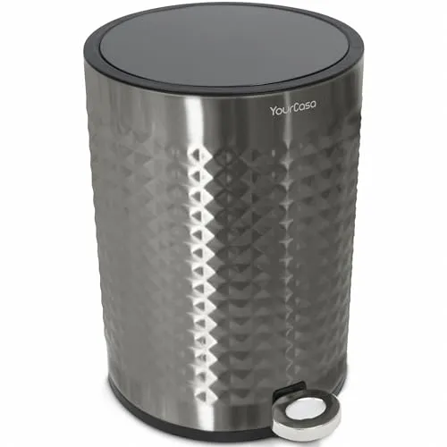 YourCasa Edelstahl Mülleimer Bad 5L - Mülleimer mit 5L Fassungsvermögen, elegantes Design mit Pyramidenstruktur und Soft Close Absenkautomatik für leises Schließen. Ideal für ein sauberes und stilvolles Badezimmer.