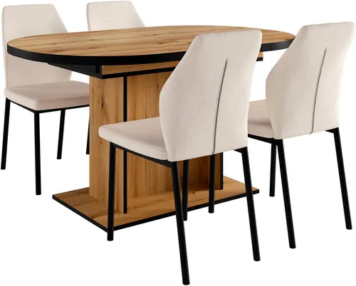OTTO home Essgruppe Basel - 5-tlg. Tischgruppe mit Ausziehtisch - Essgruppen mit modernem Design und ovale, ausziehbare Tischplatte für gemütliche Familienabende. Robuste Melaminbeschichtung für langanhaltenden Glanz.