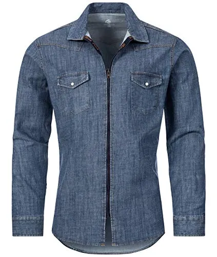 Rock Creek Herren Jeans Hemd - Übergangsjacke mit Reißverschluss - Herrenhemden - Hochwertiges Jeanshemd von Rock Creek, ideal für Übergangszeiten, mit durchgehendem Reißverschluss und zwei praktischen Brusttaschen.