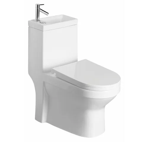 HYGIE 1 Kombi-WC mit Waschbecken - Komplett-Set mit integriertem Waschbecken und Spülkasten, ideal für platzsparende Lösungen in kleinen Bädern, inklusive Soft-Close-WC-Sitz.