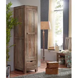 Schrank Sheesham 48x60x200 grau geölt NATURE GREY #98 in grau von Massivholzmöbel24