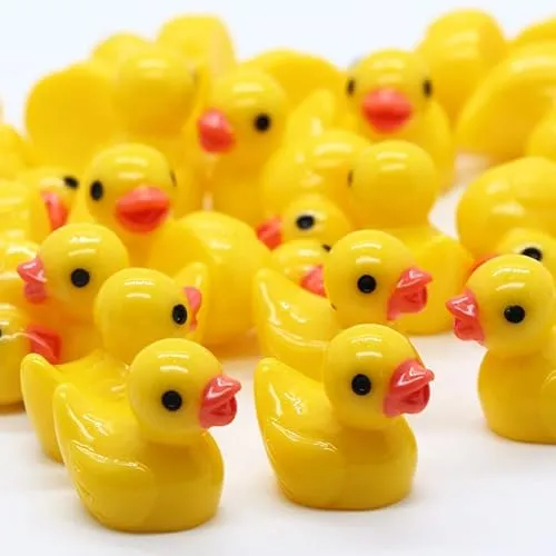 CENPEK Mini-Enten-Figuren aus Kunstharz, Miniatur-Enten-Figuren, Mikro-Feengarten, Landschaft, Aquarium, Puppenhaus, Ornament für Weihnachtszubehör, Gelb, 50 Stück