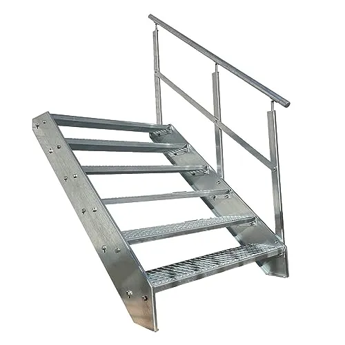 Kaminbau Mierzwa Premium Stahl Treppe Geländer Rechts Verzinkt 6 Stufen 1400 mm