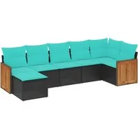 vidaXL 7-teiliges Gartensofa-Set mit Kissen, schwarzes Polyrattan - Modulares Gartenmöbel-Set aus wetterbeständigem Polyrattan, bietet hohen Komfort mit dicken Kissen und abnehmbaren Bezügen. Ideal für entspannte Stunden im Freien!