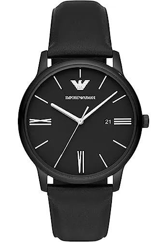 Emporio Armani Herrenuhr AR11573 - Armbanduhren für Herren, stilvolle 42-mm-Quarz-Uhr mit schwarzem Zifferblatt und hochwertigem Lederarmband, ideal für jeden Anlass und wasserdicht bis 50 m.