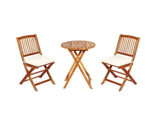 KOMFOTTEU Balkonset klappbar, (Set, 3-tlg), aus Akazienholz, mit Sitzkissen