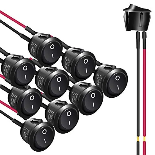 APIELE 10 Stücke Kippschalter,2 Position EIN-Aus mit SPST 2 Pins Wippschalter,250V 6A Taste Rocker Kippschalter Für Häuser, Industrie,DIY KCD1-5-101 Runde Schalter(mit Draht)