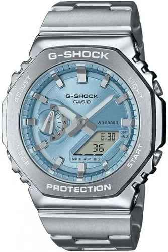 Casio G-Shock GM-2110D-2AER - Edelstahl-Armbanduhr in Silber/Blau - Chronograph mit LED-Hintergrundbeleuchtung und Wasserdichtigkeit bis 20 Bar. Ideal für Sportler und moderne Zeitmesser-Liebhaber.