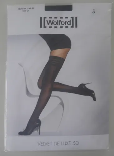 Wolford VELVET DE LUXE 50 Stay Up Strümpfe, Größe S, Schwarz - Elegante halterlose Strümpfe aus der Wolford-Kollektion, Größe S, in Schwarz. Ideal für besondere Anlässe oder den Alltag, bieten sie Komfort und Stil in einem.