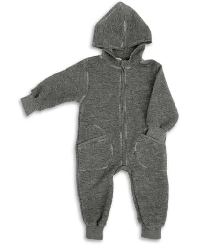 Engel Wollwalk Overall Baby & Windel Blaubaer - Walkoverall baby mit Kapuze 100% Schurwolle (kbT) - Baby WollwalkTemperaturregulierend, Hautfreundlich, Bio-Merinoschurwolle, Mit Reißverschluss