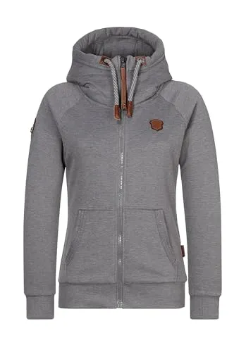 Naketano Damen Sweatjacke Dark Grey Melange, S - Kapuzenpullover für Damen mit Oversize-Kapuze, weichem Innenfutter und formschmeichelnder Taillierung - ideal für lässigen Streetstyle und komfortablen Alltag.