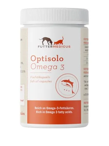 Futtermedicus Optisolo Omega 3 Fischölkapseln | 220 Stück | Futterzusatz für Hunde und Katzen | Zur täglichen Versorgung mit Omega-3-Fettsäuren | für Leber, Nieren, Haut & Fell