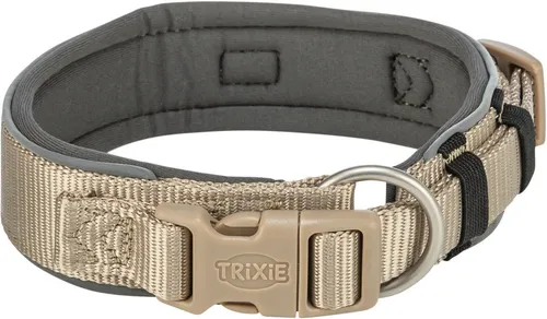 TRIXIE Hunde-Halsband Premium Halsband, extra breit - sand/grafit - 27–35 cm/25 mm, Gurtband