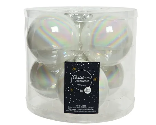 Kaemingk Weihnachtsbaumkugel, Weihnachtskugeln Glas 8cm 6 Stück - Weiß irisierend