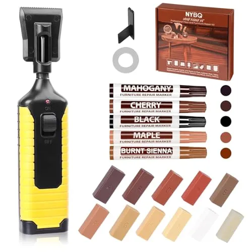 NYBQ Laminat Reparaturset - 24-teiliges Holz Parkett Reparaturset mit 11 Farben - Holzkitt für einfache DIY-Reparaturen von Kratzern und Schäden an Laminat- und Vinylböden. Mit hochwertigem Schmelzwerkzeug für perfekte Ausbesserungen!