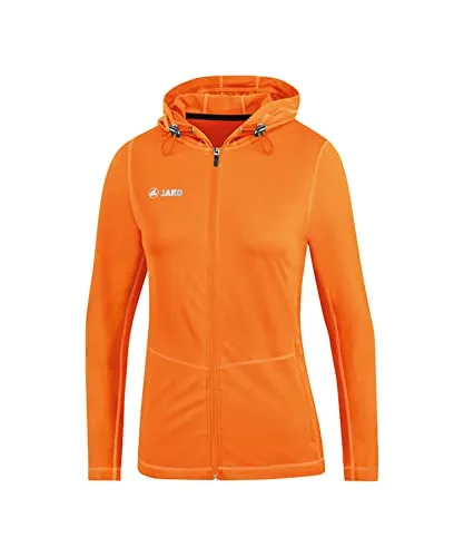 JAKO Damen Løb 2.0 Kapuzenjacke in neonorange, Größe 40 EU - Sportliche Trainingsjacke mit atmungsaktivem Material, das Feuchtigkeit effektiv ableitet. Ideal für aktive Frauen, die Wert auf Komfort und Funktionalität legen.