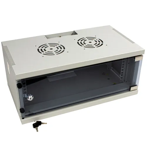 Flach Packung Wandmontage Daten Schrank Glas Tür für 48.3cm Rack 4U 300mm Grau