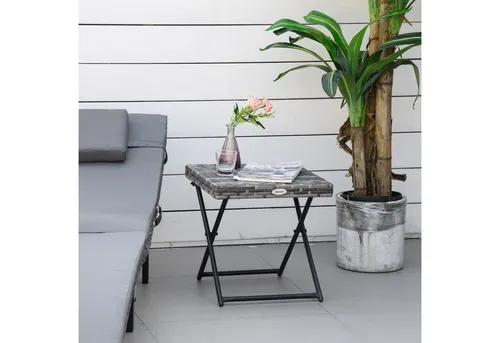 Outsunny Klappbarer Gartentisch aus Polyrattan – Grau
