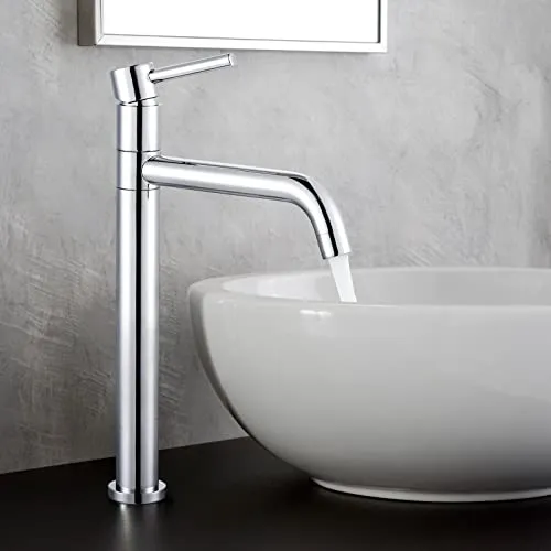 ARCORA Wasserhahn Bad, Hochdruck Waschtischarmatur Hoch aus Kupfer mit Auslauf Höhe 207 mm 360° schwenkbar Armatur Waschbecken, Chrom