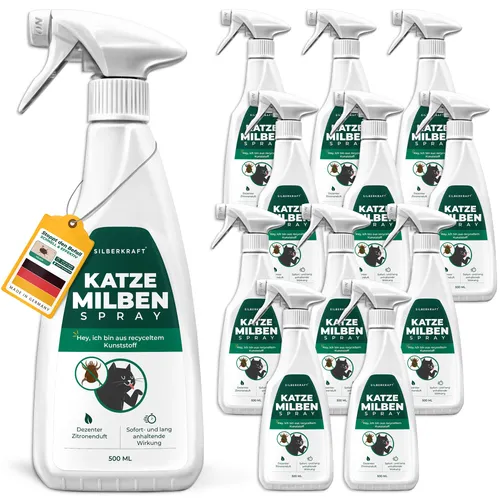 SILBERKRAFT Milbenspray für Katzen - Effektives Milbenspray für Katzen – schützt zuverlässig vor Milben und anderen Parasiten. Für eine einfache Anwendung auf Fell und Umgebung, um Neubefall zu verhindern. Ideal für ein gepflegtes Haustier.
