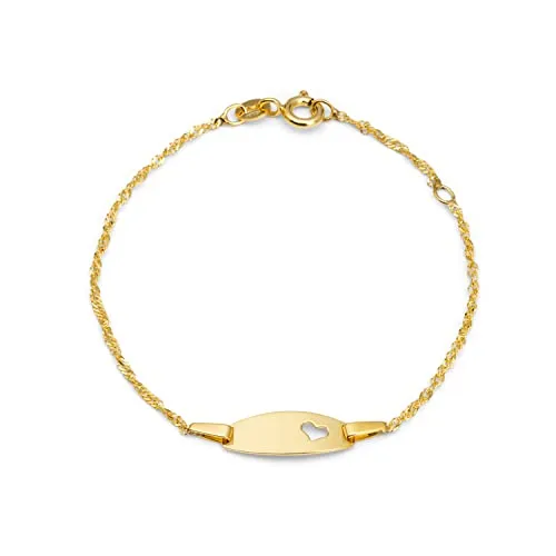 Amor Identarmband Mädchen - Gold, Herz, 14+2 cm - Armbänder für Damen, verstellbar in der Länge, aus 375er Gelbgold mit gravierbarer Plakette für persönliche Botschaften - die perfekte Geschenkidee für jeden Anlass!