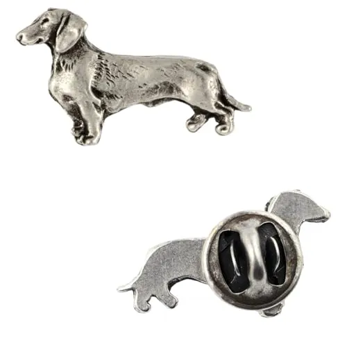 Art-Dog Unique Edition Silber Hund Anstecknadel mit Eleganten Schatulle - Versilbert Handmade - Broschen Frauen - Silber Brosche Schmuck - Teckel – 1,6x2,5x4cm