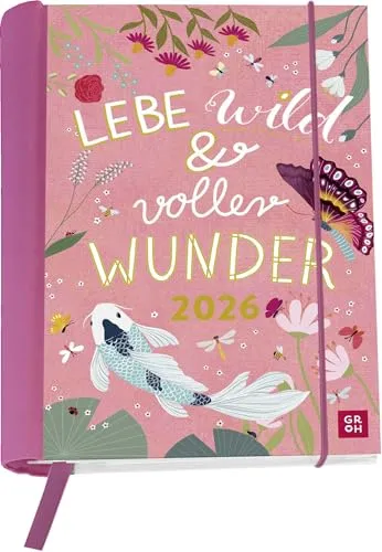 Buchkalender 2026: Lebe wild und voller Wunder - Postkarten & Poster, praktischer Taschenkalender mit Spiralbindung und 12 heraustrennbare Postkarten für kreative Planung und Erinnerungen.