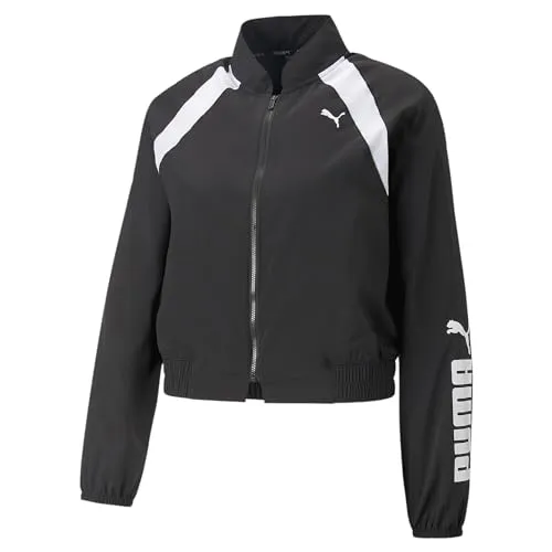 Puma Fit Woven Trainingsjacke Damen schwarz weiß Gr S - Outdoorjacke für Damen mit feuchtigkeitsableitender dryCELL Technologie, ideal für schweißfreies Training und sportliche Aktivitäten. Hergestellt aus 100% recyceltem Polyester für mehr Nachhaltigkeit.