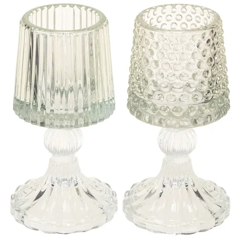 Produktbild Glas Teelichthalter Vintage Design mit Punkt- und Rillenstruktur, 2 Stück