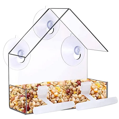 Transparent Fenster Vogelhäuschen Vogelfutterstation für Wildvögel, Finken, Kardinal, Bluebirds, Bird Feeder Vogelfutterhaus Acryl mit Saugnäpfe, 15,5 x 15 x 6 cm Vogelhäus