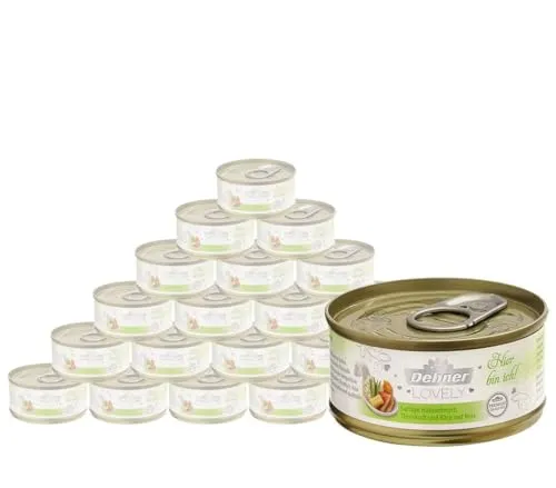 Dehner Premium Lovely Katzenfutter - Glutenfreies Nassfutter für Katzen - Dosenfutter für Katzen, hochwertige Zutaten mit Hühnerbrust und Käse, ideal als exklusive Belohnung für ausgewachsene Katzen, frei von künstlichen Zusatzstoffen.