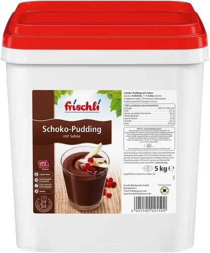 Frischli Sahne-Pudding Schoko 5000g – Premium Geschmack - Frischli Sahne-Pudding Schoko 5000g: Sahniger Pudding in optimaler Konsistenz, ideal für Gastronomie und Catering. Servierfertig, ungekühlt haltbar und glutenfrei – perfekt für anspruchsvolle Genießer.