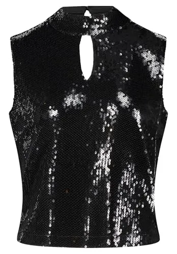 Vera Mont Damen Pailletten-Top mit Stehkragen 38, Schwarz - Elegantes Pailletten-Top mit Stehkragen, perfekt für besondere Anlässe. Ausgestellt geschnitten für einen modischen Look. Ideal für festliche Outfits.
