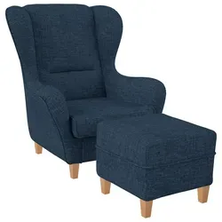 Supellex Sofia Ohrensessel mit Hocker | Design Vienna Blau von SUPELLEX