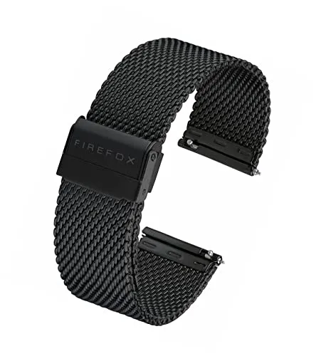 FIREFOX Mesh Ersatz- Uhrenarmband Milanaise Edelstahl schwarz Breite 24mm MSB-01-C24 Schnellwechselfunktion Quick Release