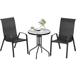 3-tlg. Garten-Set YTN-005 mit 2 stapelbaren Stühlen und rundem Tisch in Schwarz