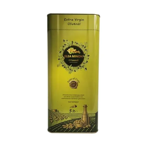 Elea Minon Extra Natives Olivenöl – Premium Kaltgepresst aus Kreta, 5L Metallkanister - 100% reines griechisches Olivenöl aus handverlesenen Koroneiki-Oliven, fruchtig-mild im Geschmack. Ideal für Salate und mediterrane Gerichte. Lichtgeschützter 5L Kanister für optimale Haltbarkeit.