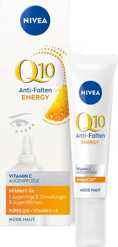 NIVEA Q10 Anti-Falten Energy Augenpflege 15ml - Hochwertige Augenpflege mit Vitamin C und E, ideal für alle Hauttypen. Reduziert Augenringe und sorgt für frisches Aussehen. Mit Lichtschutzfaktor 15 und Hyaluronsäure für optimale Feuchtigkeit.