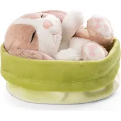 NICI Kuscheltier Sleeping Pets Hase cappuccino 12cm im grünen Körbchen - Weiß