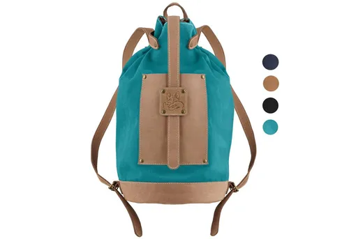 BLACK FOREST FOX Oos Duffle City Rucksack aus Leder und Canvas, Aqua - Stylischer BLACK FOREST FOX Oos Duffle City Rucksack aus wasserabweisendem Canvas und robustem Leder. Praktisch mit großer Öffnung und vielseitigen Fächern – ideal für den Alltag!