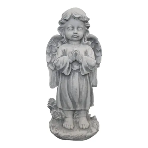Gartenfigur Engel Statue stehend, 42 cm - Frostsicher und dekorativ - Figuren für Garten und Haus, entzückende Engel Statue, die mit ihrer andächtigen Pose Ruhe und Harmonie ausstrahlt.
